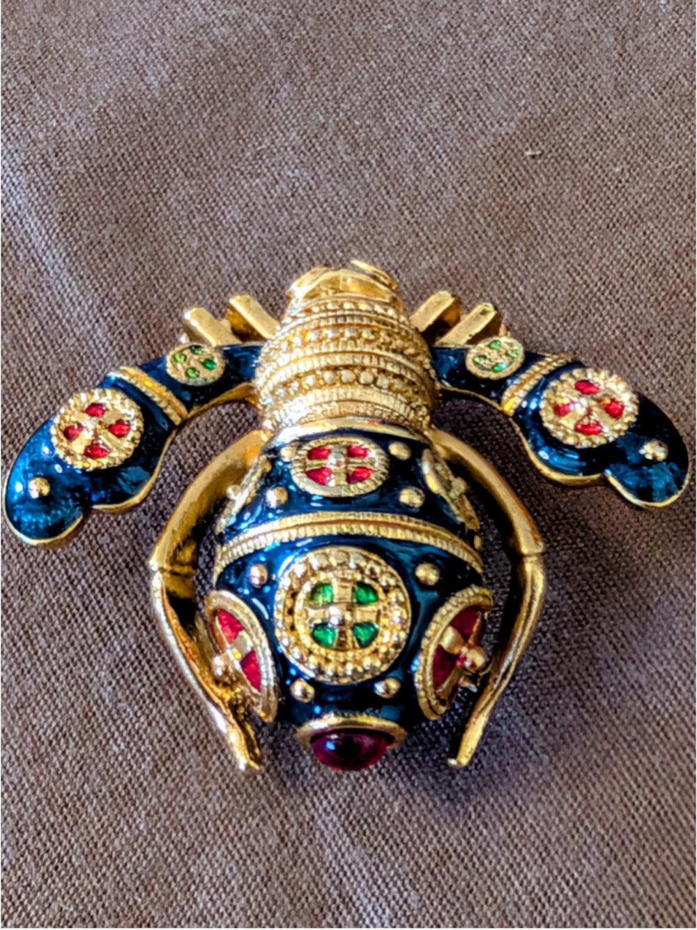 Joan Rivers Jeweled Imperial Bee Brooch Blue Enamel Rhinestone Insect Pin Signed - Picture 2 of 12